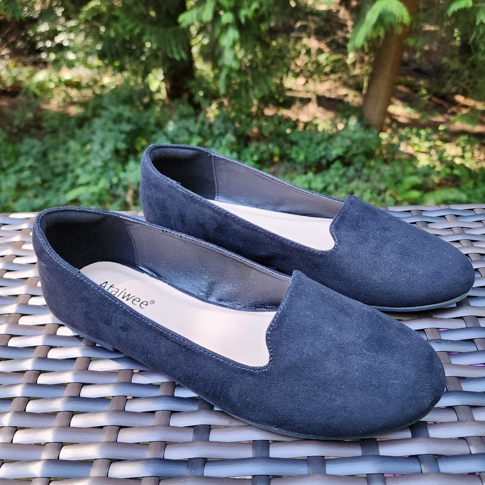 NWOT ATAIWEE - Cute Black Faux Suede Comfort Loafer Flats - Size 7